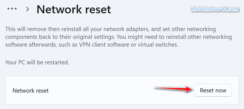 Windows 11 Network reset