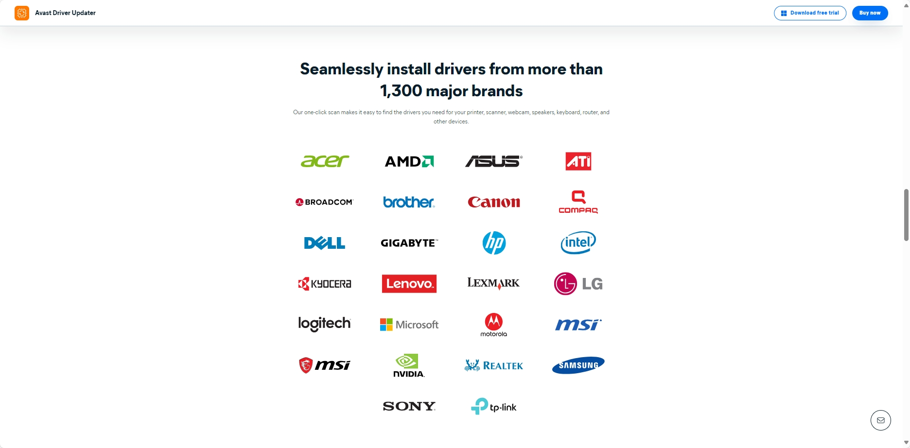Avast Driver Updater cooperates with more than 1300 major brands