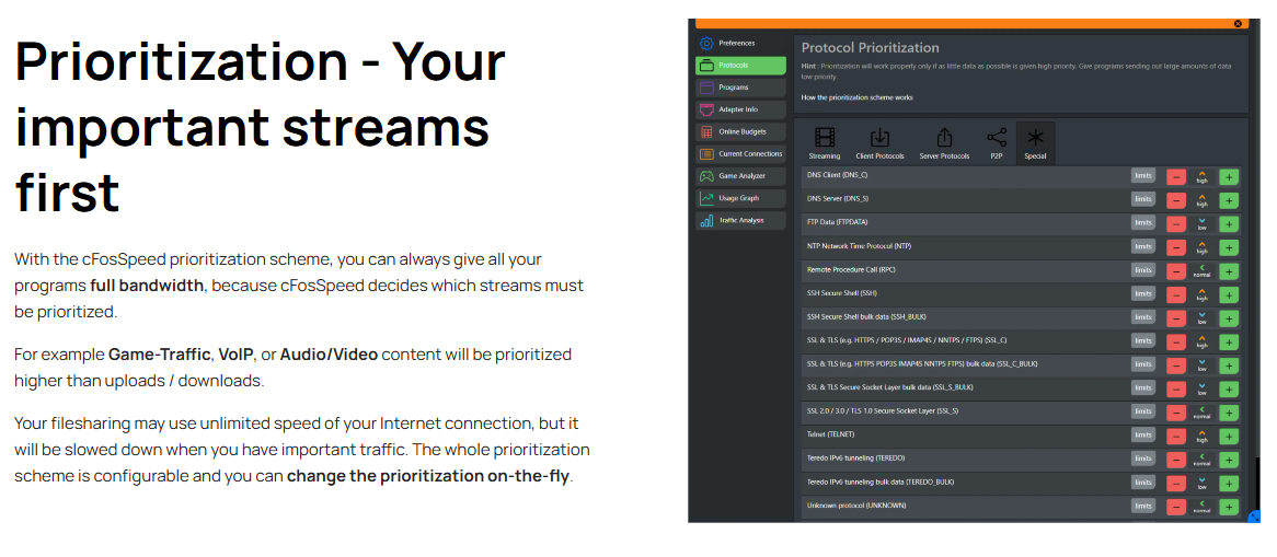 cFosSpeed - Prioritization - Your important streams first cFosSpeed - Prioritization - Your important streams first