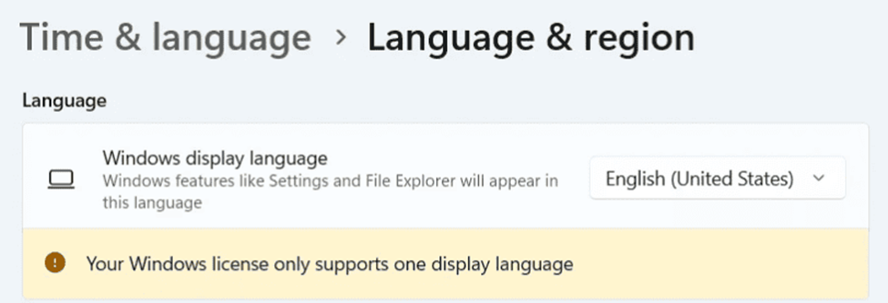 Your Windows license only supports one display language - Windows Home Single Language