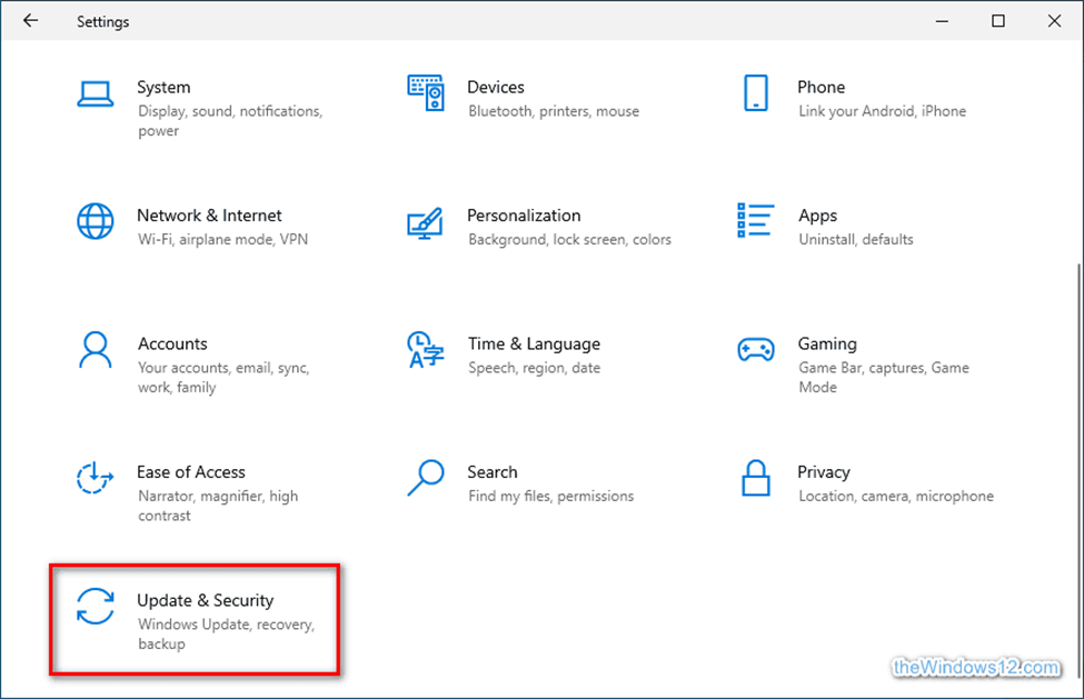 Windows 10 - Settings - Update & Security