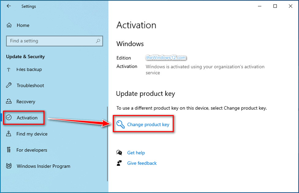Windows 10 - Settings - Activation