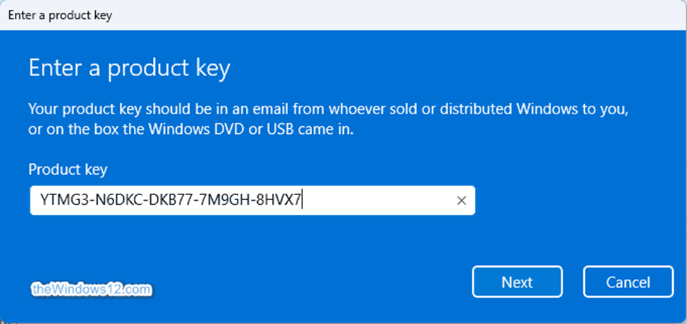 enter a product key on Windows 11