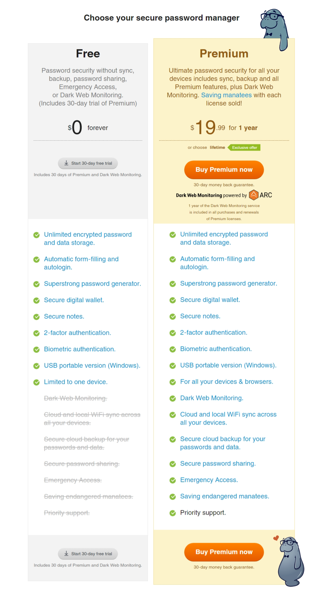 Sticky Password free plan vs. premium plan