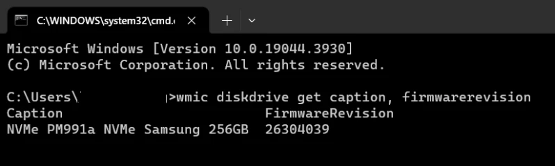 view the firmware version of a hard drive in Windows with a command