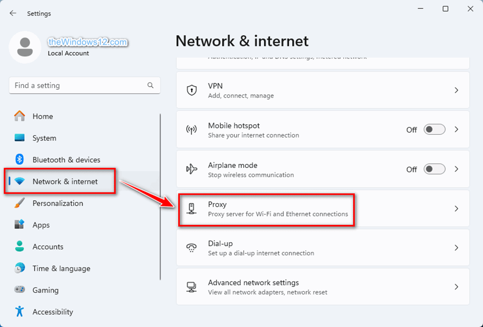 Windows 11 Proxy settings entry
