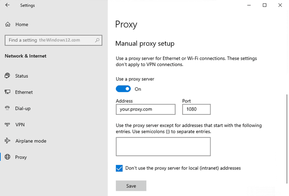 manually set up proxy on Windows 10