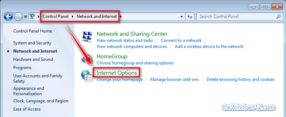 Internet Options on Windows 7