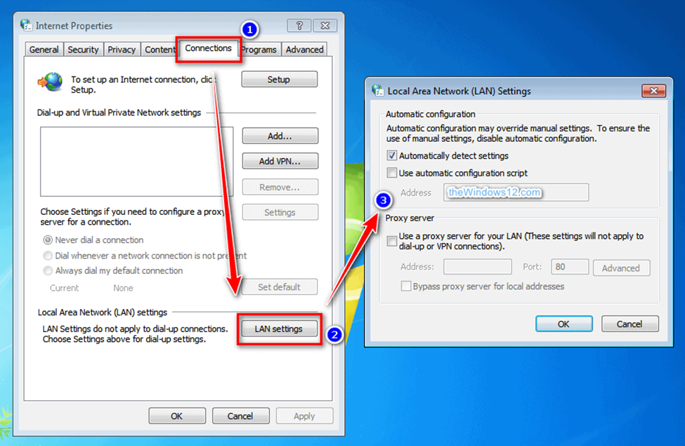 proxy settings on Windows 7