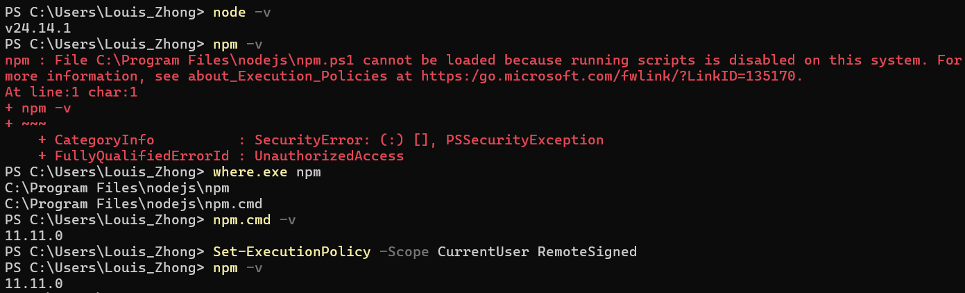fix &ldquo;npm.ps1 cannot be loaded because running scripts is disabled on this system&rdquo;