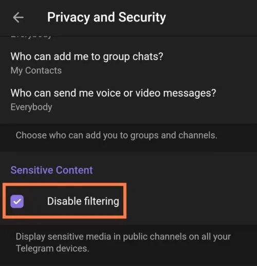 Disable filtering for Telegram Disable filtering for Telegram