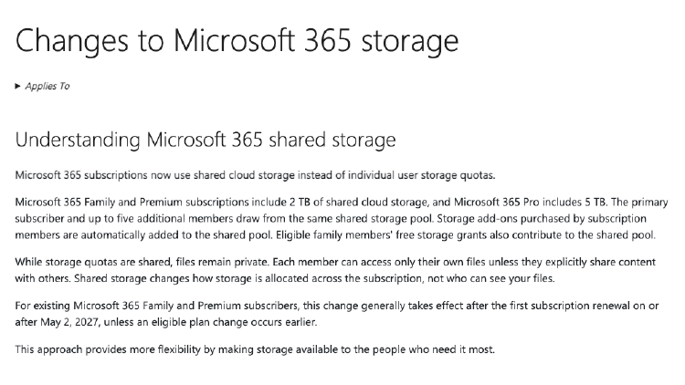 Microsoft 365 Family Storage Drops From 6 TB to a Shared 2 TB Pool
