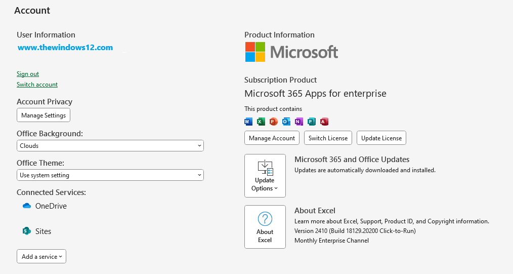 view your office and Microsoft 365 subscription in your Office apps