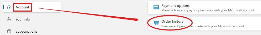 view your Microsoft order history