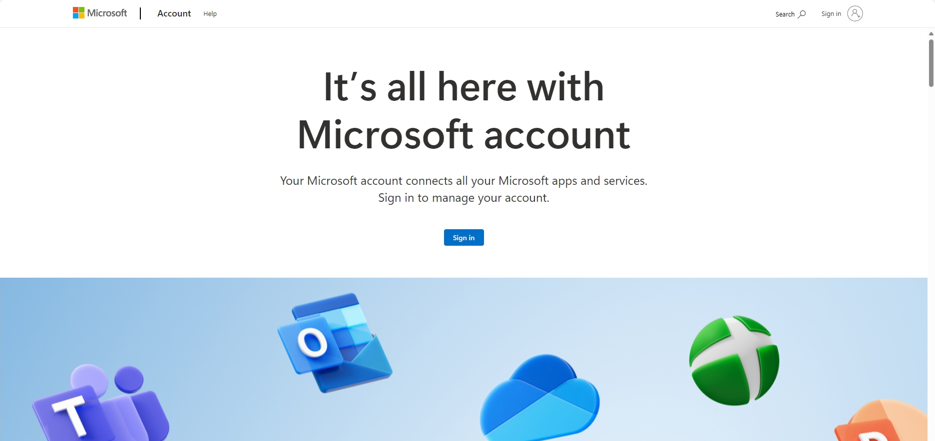 login into Microsoft account page
