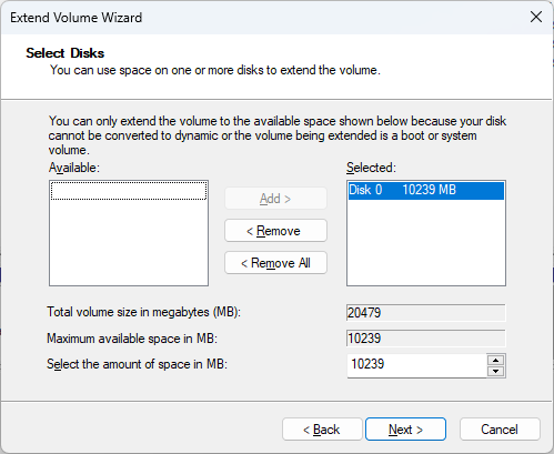 Extend Volume in Disk Management