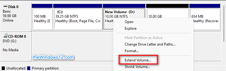 Extend Volume in Disk Management