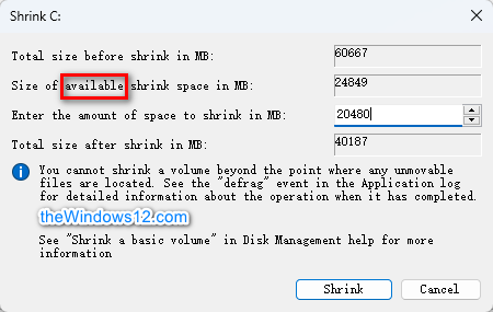 Shrink Volume in Windows Disk Management