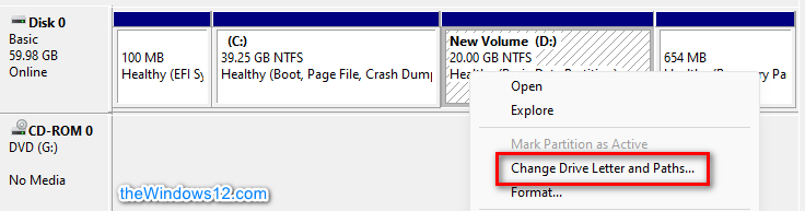 Change Drive Letter and Paths in Windows Disk Management