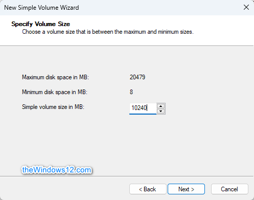 Create a new Simple Volume in Disk Management