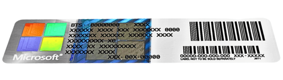 Microsoft Windows product key label