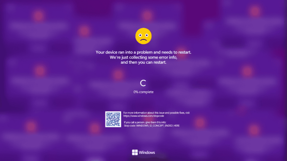blue screen in Windows 12 concept